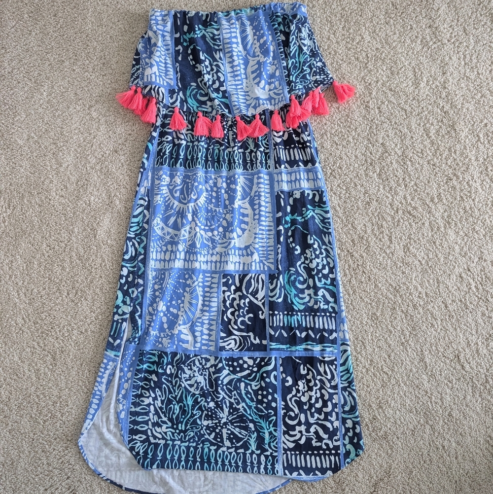 Blue and Pink Lilly Pulitzer Strapless Dress